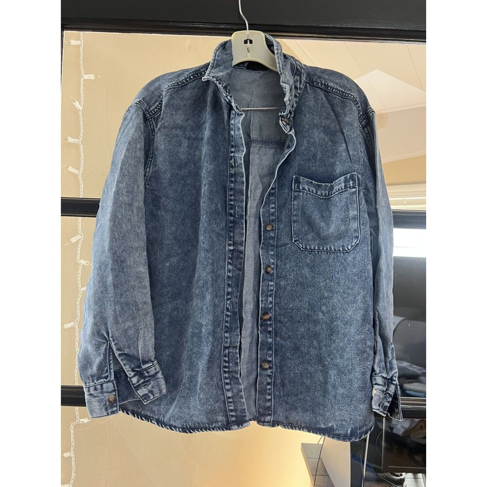 Jane + Delancey Acid Wash Denim-Look Button Down Shirt, Long Sleeve, Size S